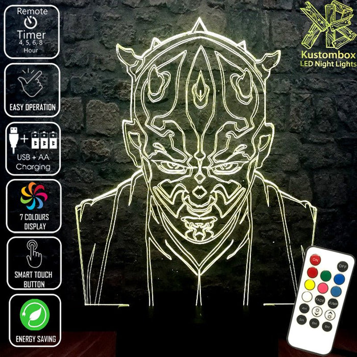 Darth Maul Sith Lord Star Wars - LED Night Light 7 Colours + Remote Control - Kustombox star wars