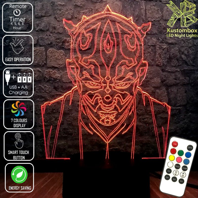 Darth Maul Sith Lord Star Wars - LED Night Light 7 Colours + Remote Control - Kustombox star wars