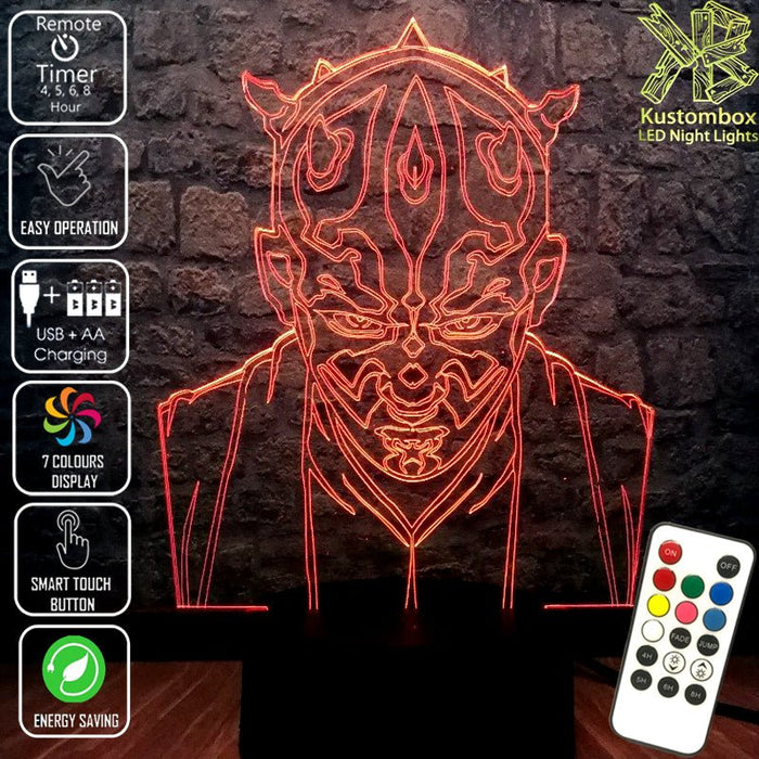 Darth Maul Sith Lord Star Wars - LED Night Light 7 Colours + Remote Control - Kustombox star wars