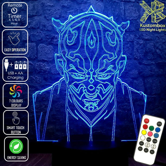 Darth Maul Sith Lord Star Wars - LED Night Light 7 Colours + Remote Control - Kustombox star wars