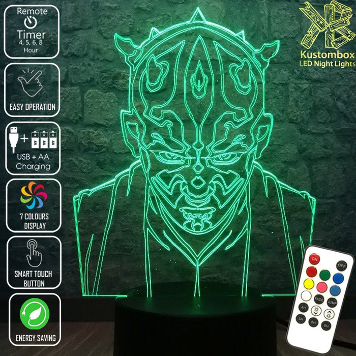 Darth Maul Sith Lord Star Wars - LED Night Light 7 Colours + Remote Control - Kustombox star wars