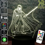 Darth Vader Light Sabre Star Wars - LED Night Light 7 Colours + Remote Control - Kustombox star wars