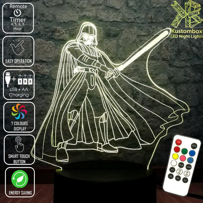 Darth Vader Light Sabre Star Wars - LED Night Light 7 Colours + Remote Control - Kustombox star wars