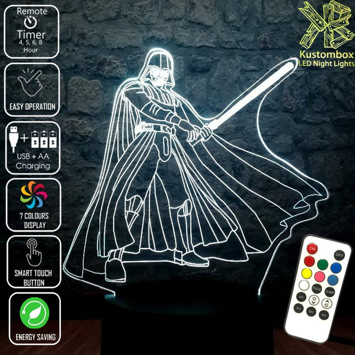 Darth Vader Light Sabre Star Wars - LED Night Light 7 Colours + Remote Control - Kustombox star wars