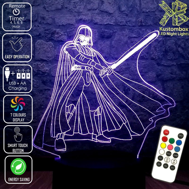 Darth Vader Light Sabre Star Wars - LED Night Light 7 Colours + Remote Control - Kustombox star wars