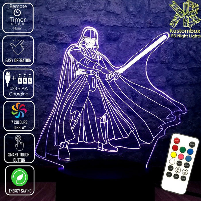 Darth Vader Light Sabre Star Wars - LED Night Light 7 Colours + Remote Control - Kustombox star wars