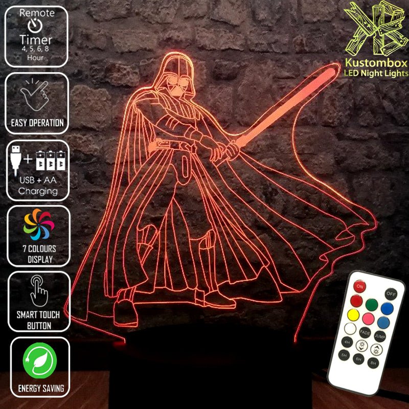 Darth Vader Light Sabre Star Wars - LED Night Light 7 Colours + Remote Control - Kustombox star wars