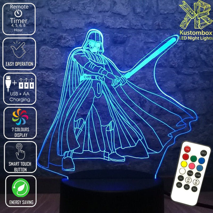 Darth Vader Light Sabre Star Wars - LED Night Light 7 Colours + Remote Control - Kustombox star wars