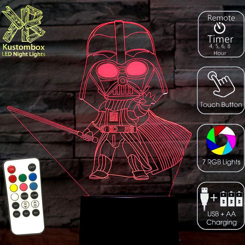 Darth Vader Star Wars Imperial 3D - LED Night Light 7 Colours + Remote Control - Kustombox