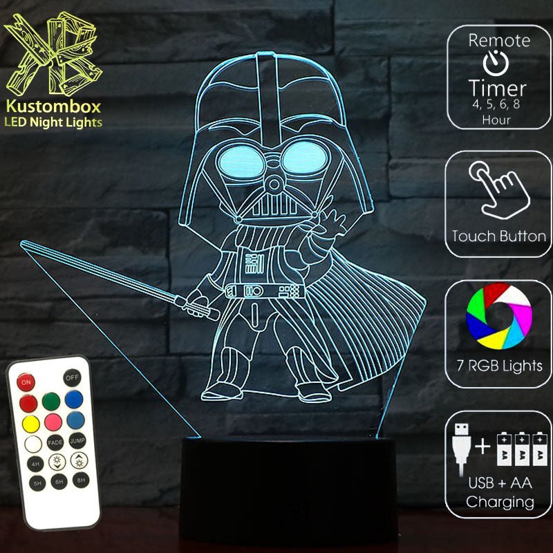 Darth Vader Star Wars Imperial 3D - LED Night Light 7 Colours + Remote Control - Kustombox