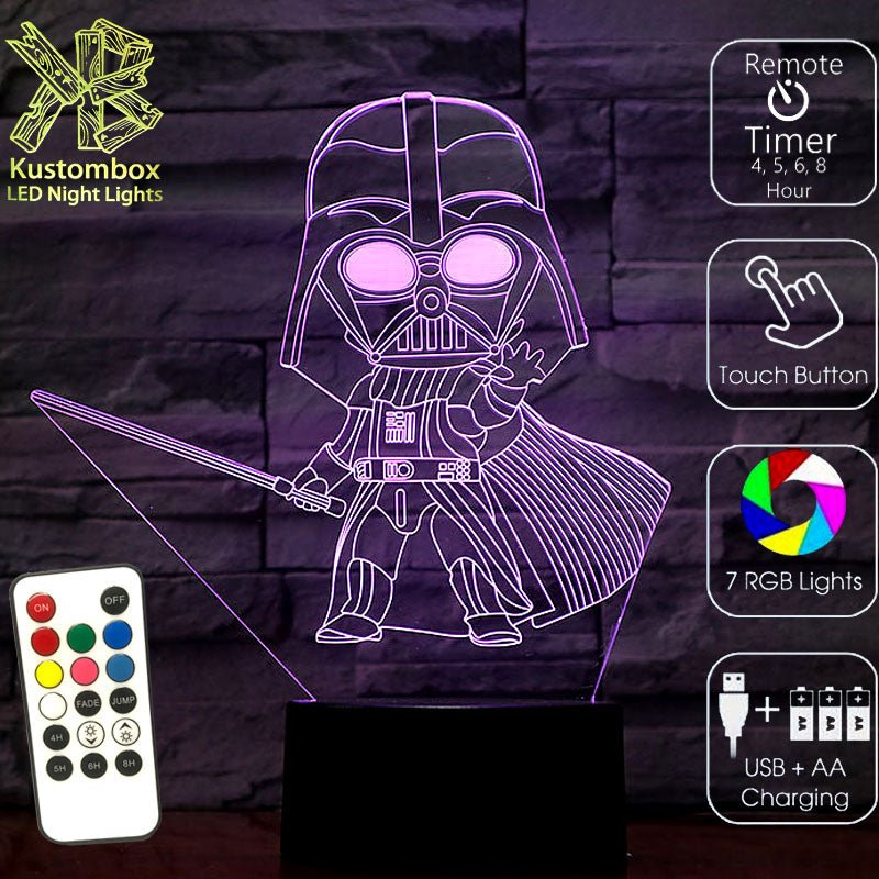 Darth Vader Star Wars Imperial 3D - LED Night Light 7 Colours + Remote Control - Kustombox
