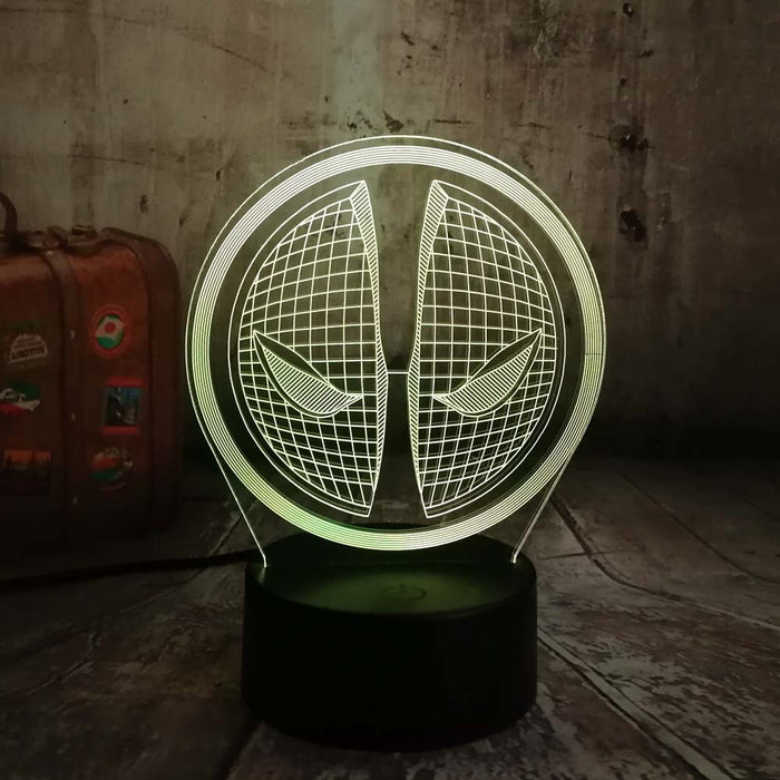 Deadpool Mask Logo Marvel Comics 3D - LED Night Light 7 Colours + Remote Control - Kustombox