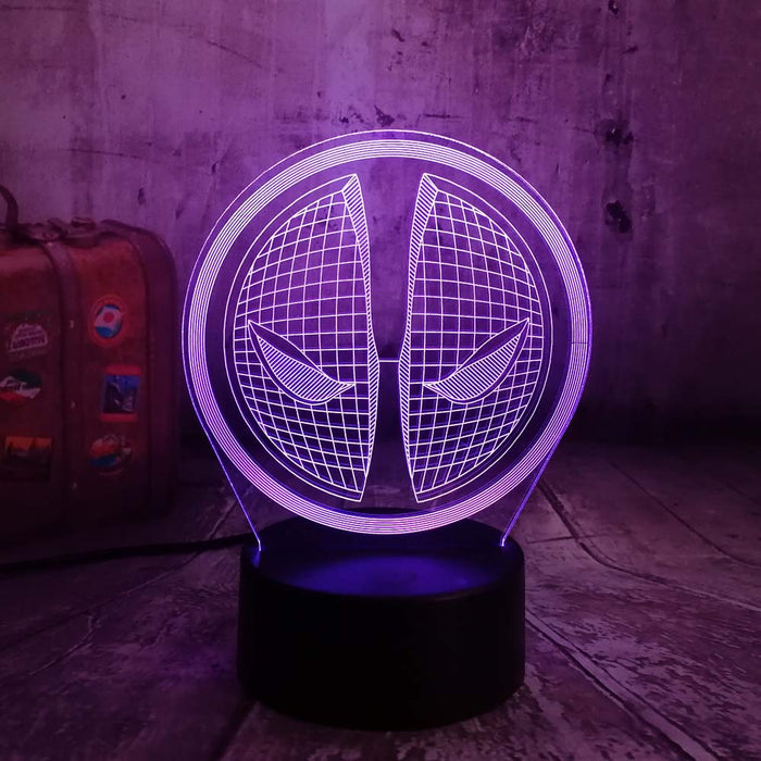 Deadpool Mask Logo Marvel Comics 3D - LED Night Light 7 Colours + Remote Control - Kustombox
