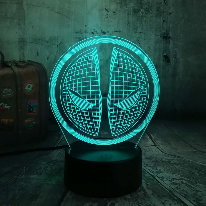 Deadpool Mask Logo Marvel Comics 3D - LED Night Light 7 Colours + Remote Control - Kustombox