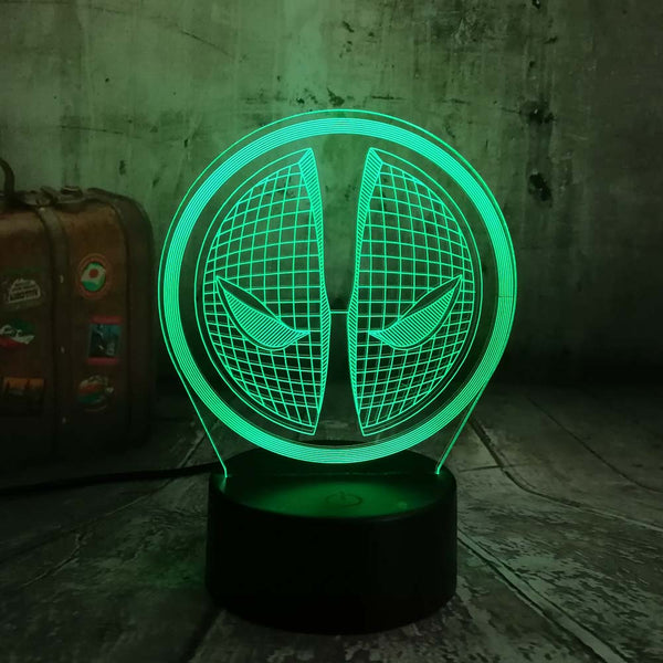 Deadpool Mask Logo Marvel Comics 3D - LED Night Light 7 Colours + Remote Control - Kustombox