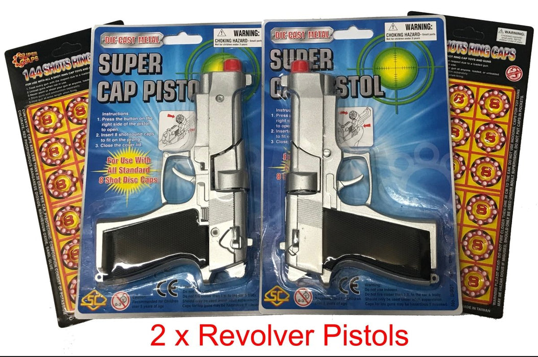 Die Cast Metal Revolver Cap Gun & 8 Ring Caps - Kustomboxtoy gun die castKustombox2 x Cap Guns + 2 card caps