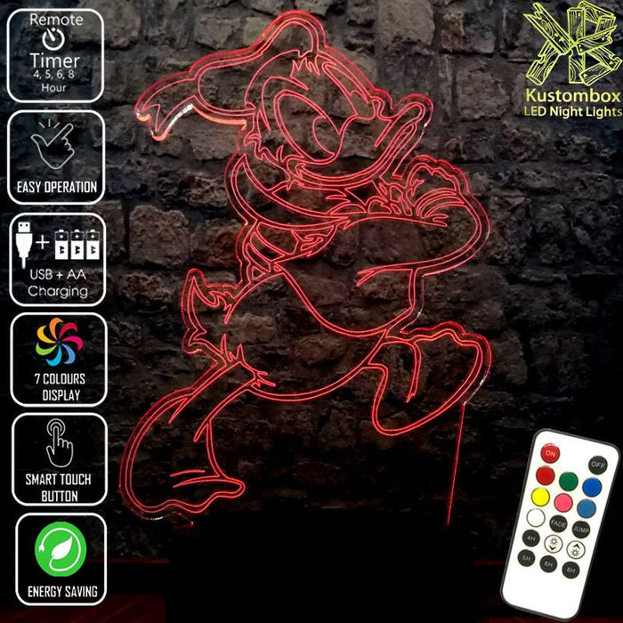Donald Duck Character Disney- 3D LED Night Light 7 Colours + Remote Control - Kustombox