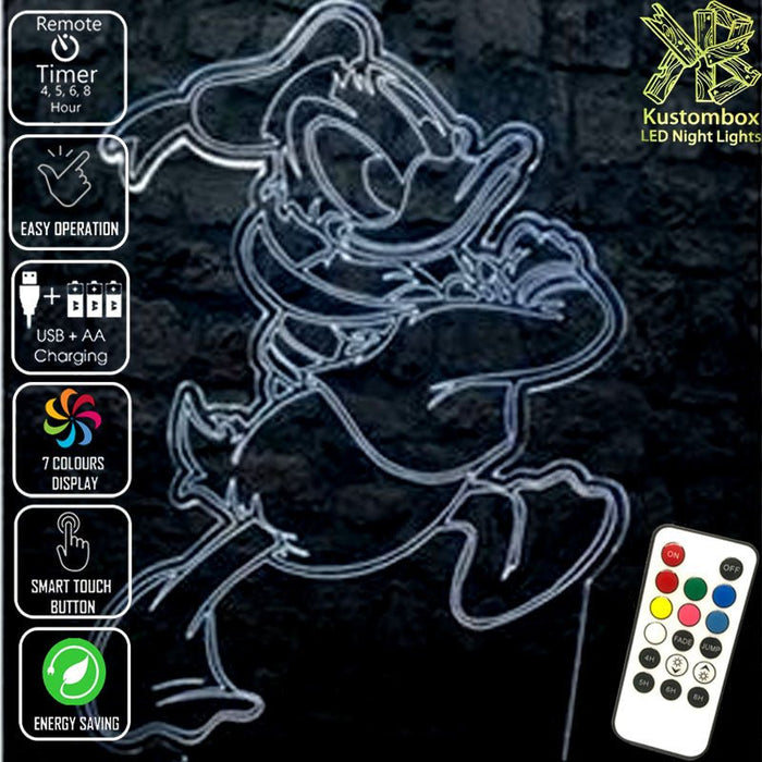 Donald Duck Character Disney- 3D LED Night Light 7 Colours + Remote Control - Kustombox