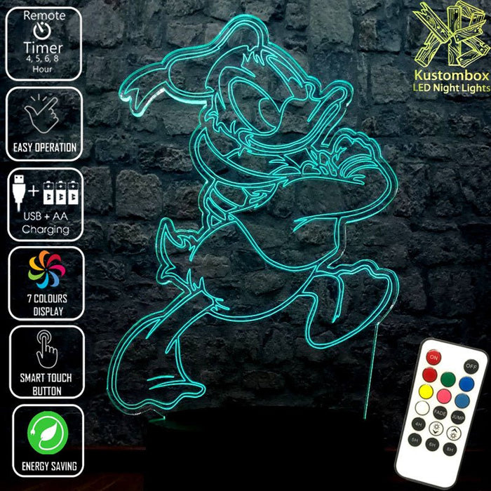 Donald Duck Character Disney- 3D LED Night Light 7 Colours + Remote Control - Kustombox