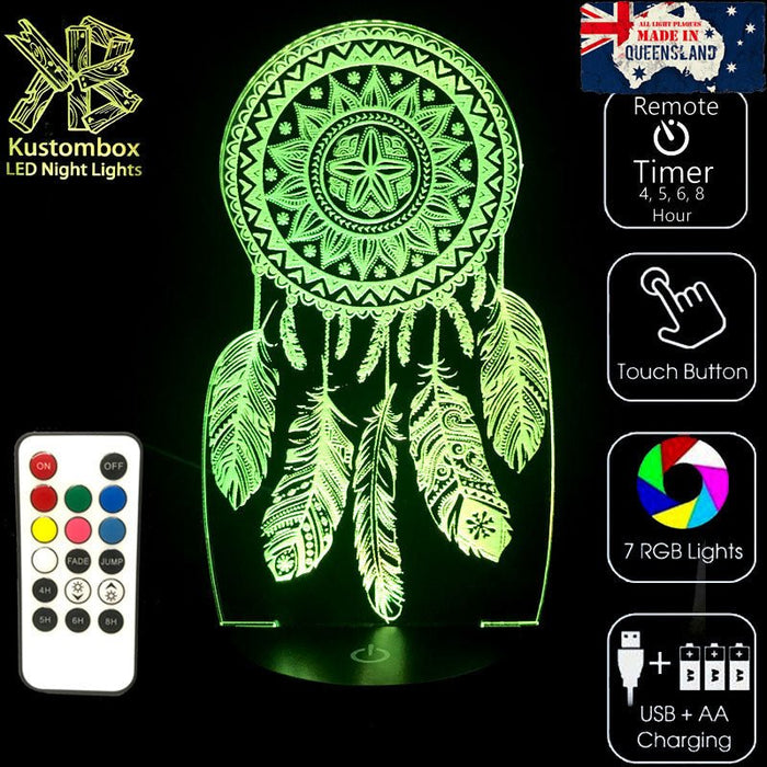 Dream Catcher - 3D LED Night Light 7 Colours + Remote Control - Kustombox