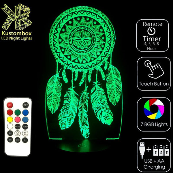 Dream Catcher - 3D LED Night Light 7 Colours + Remote Control - Kustombox