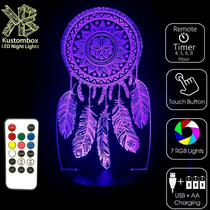 Dream Catcher - 3D LED Night Light 7 Colours + Remote Control - Kustombox