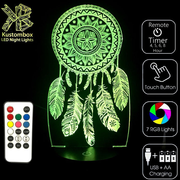 Dream Catcher - 3D LED Night Light 7 Colours + Remote Control - Kustombox