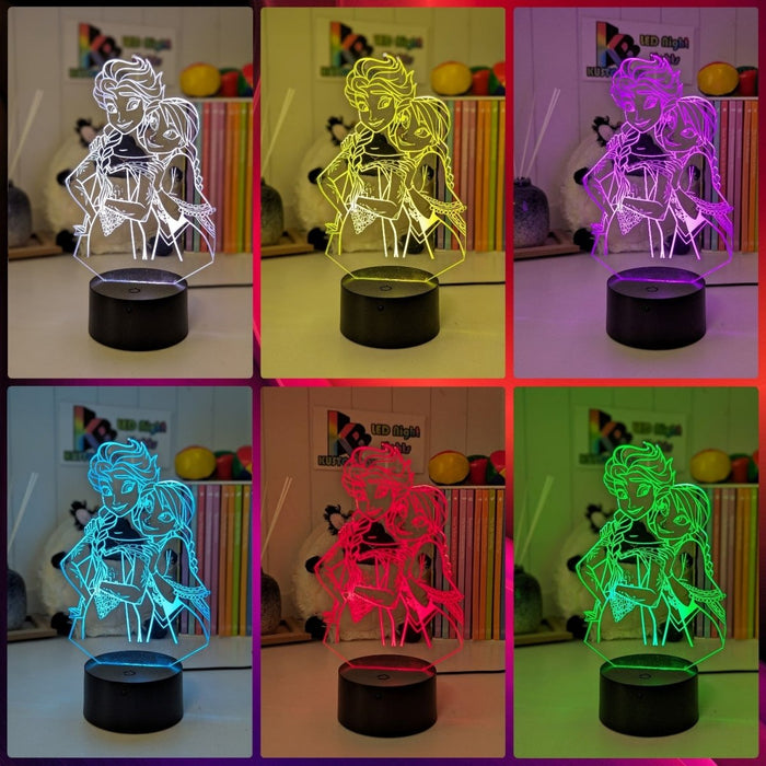 Elsa and Anna Frozen Personalised Name 3d LED Night Light lamp for Childrens Room - KustomboxDisneyKustomboxStandard Size