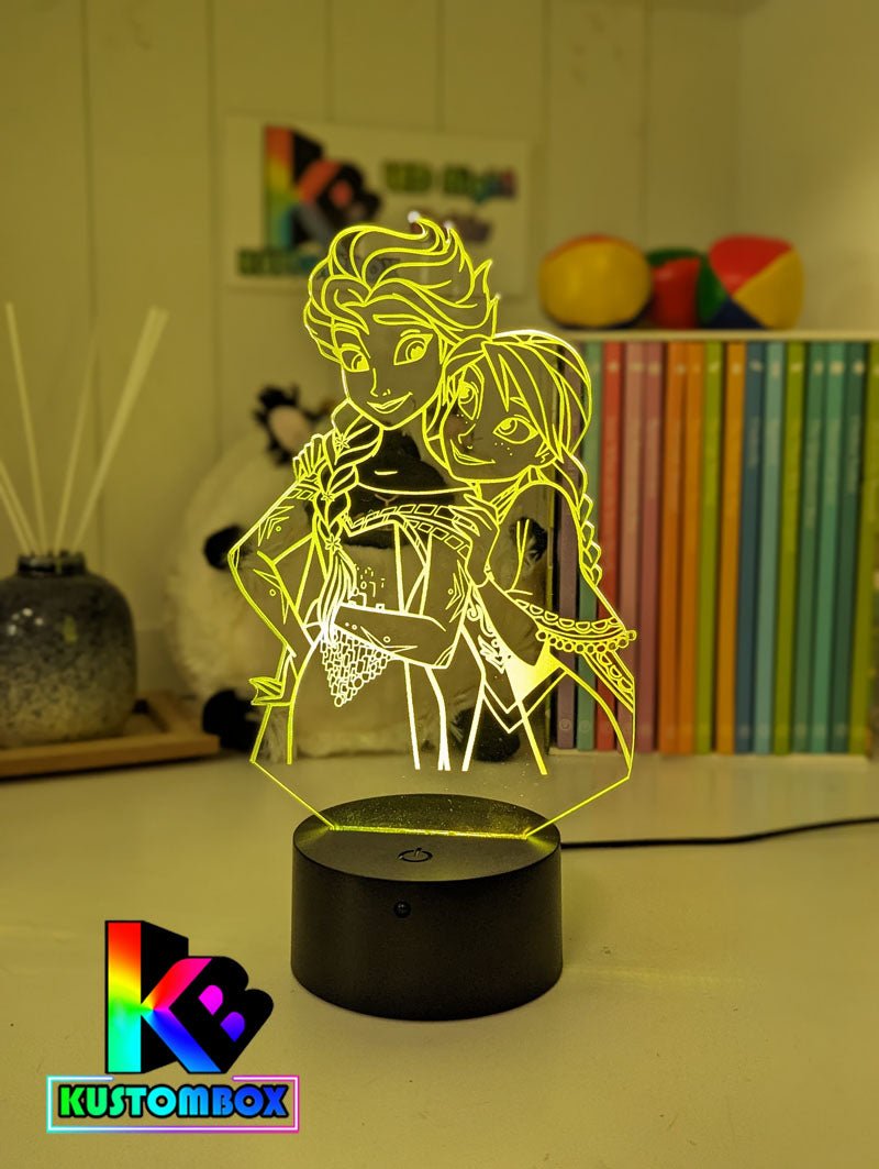 Elsa and Anna Frozen Personalised Name 3d LED Night Light lamp for Childrens Room - KustomboxDisneyKustomboxStandard Size