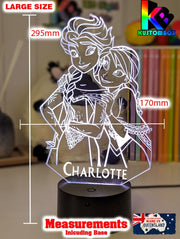 Elsa and Anna Frozen Personalised Name 3d LED Night Light lamp for Childrens Room - KustomboxDisneyKustomboxStandard Size