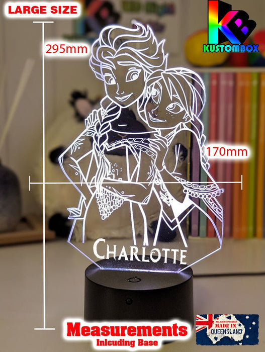 Elsa and Anna Frozen Personalised Name 3d LED Night Light lamp for Childrens Room - KustomboxDisneyKustomboxStandard Size