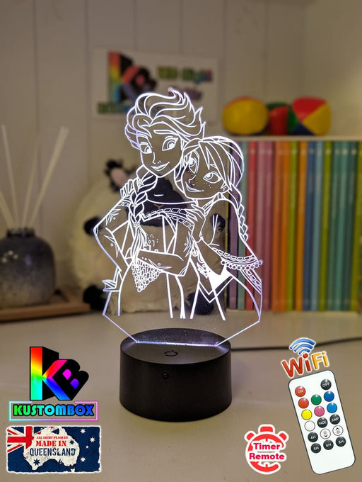 Elsa and Anna Frozen Personalised Name 3d LED Night Light lamp for Childrens Room - KustomboxDisneyKustomboxStandard Size