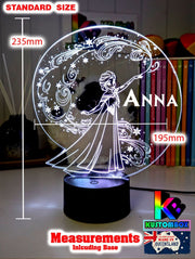 Elsa Frozen Cartoon Personalised Name 3d LED Night Light lamp Black Base for Childrens Room - Kustombox Disney Night Lights