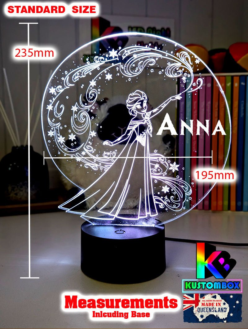 Elsa Frozen Cartoon Personalised Name 3d LED Night Light lamp Black Base for Childrens Room - Kustombox Disney Night Lights
