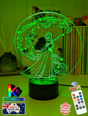 Elsa Frozen Cartoon Personalised Name 3d LED Night Light lamp Black Base for Childrens Room - Kustombox Disney Night Lights