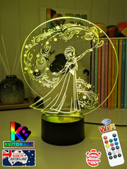 Elsa Frozen Cartoon Personalised Name 3d LED Night Light lamp Black Base for Childrens Room - Kustombox Disney Night Lights