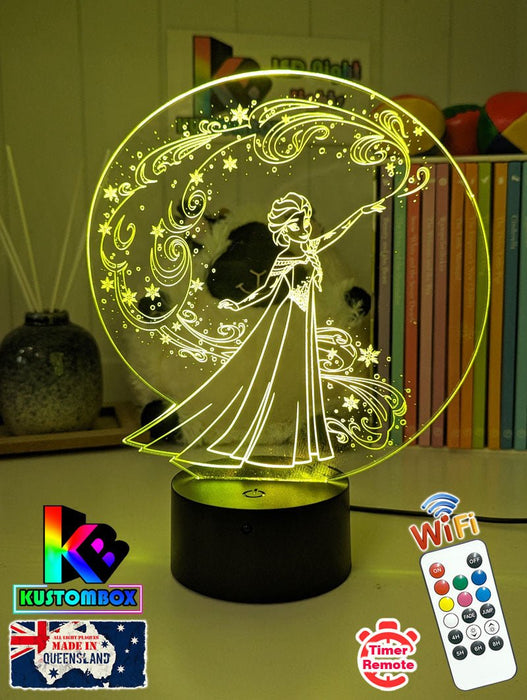 Elsa Frozen Cartoon Personalised Name 3d LED Night Light lamp Black Base for Childrens Room - Kustombox Disney Night Lights