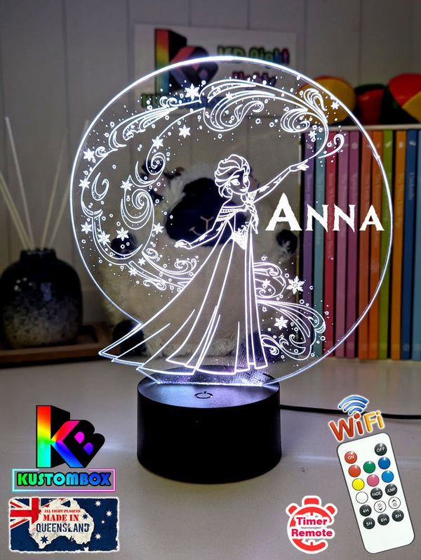 Elsa Frozen Cartoon Personalised Name 3d LED Night Light lamp Black Base for Childrens Room - Kustombox Disney Night Lights