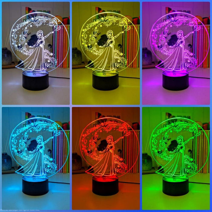 Elsa Frozen Cartoon Personalised Name 3d LED Night Light lamp Black Base for Childrens Room - Kustombox Disney Night Lights