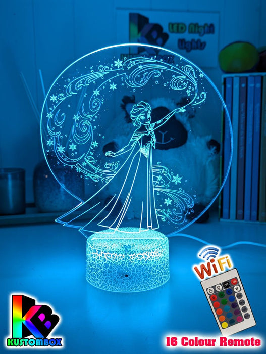 Elsa Frozen Cartoon Personalised Name 3d LED Night Light lamp White Crackle Base for Childrens Room - Kustombox disney