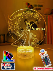 Elsa Frozen Cartoon Personalised Name 3d LED Night Light lamp White Crackle Base for Childrens Room - Kustombox disney