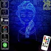 Elsa Frozen Disney- 3D LED Night Light 7 Colours + Remote Control - Kustombox