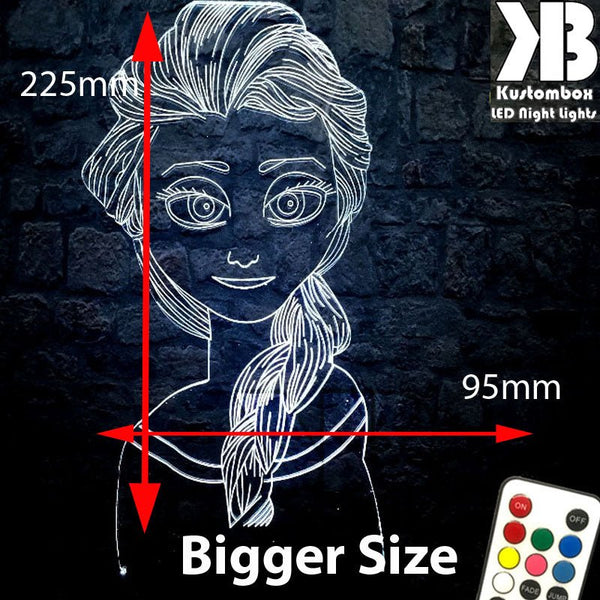Elsa Frozen Disney- 3D LED Night Light 7 Colours + Remote Control - Kustombox