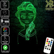 Elsa Frozen Disney- 3D LED Night Light 7 Colours + Remote Control - Kustombox