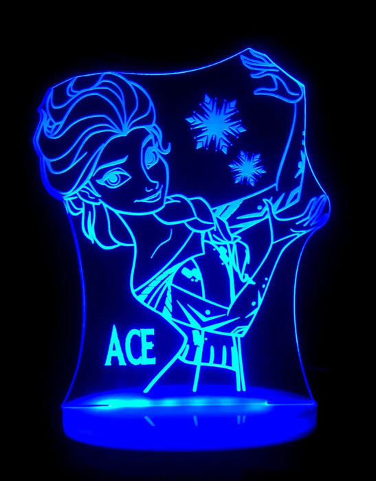 Elsa Frozen Personalised Name - 3D LED Night Light 7 Colours + Remote Control - Kustombox