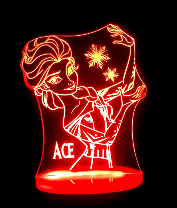 Elsa Frozen Personalised Name - 3D LED Night Light 7 Colours + Remote Control - Kustombox
