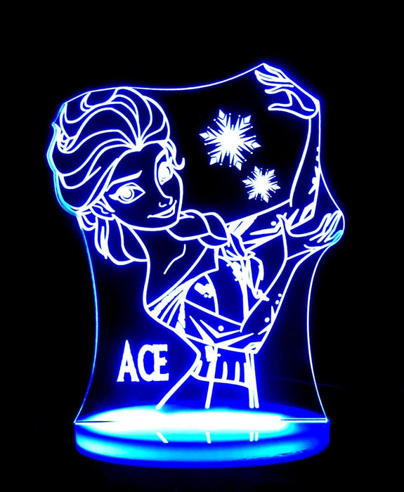 Elsa Frozen Personalised Name - 3D LED Night Light 7 Colours + Remote Control - Kustombox