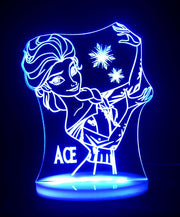 Elsa Frozen Personalised Name - 3D LED Night Light 7 Colours + Remote Control - Kustombox