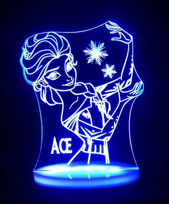 Elsa Frozen Personalised Name - 3D LED Night Light 7 Colours + Remote Control - Kustombox