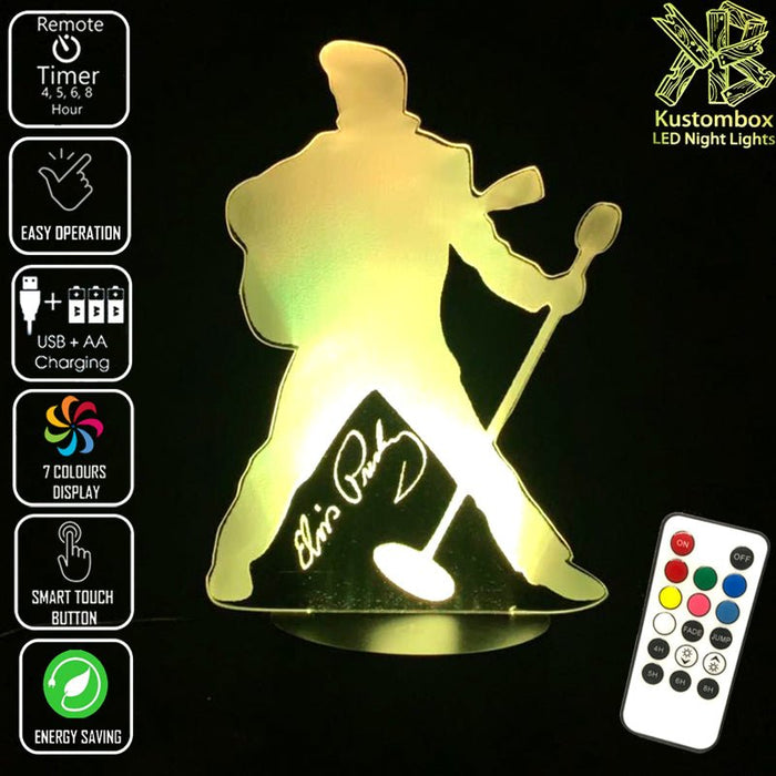 Elvis Presley The King - 3D LED Night Light 7 Colours + Remote Control - Kustombox music